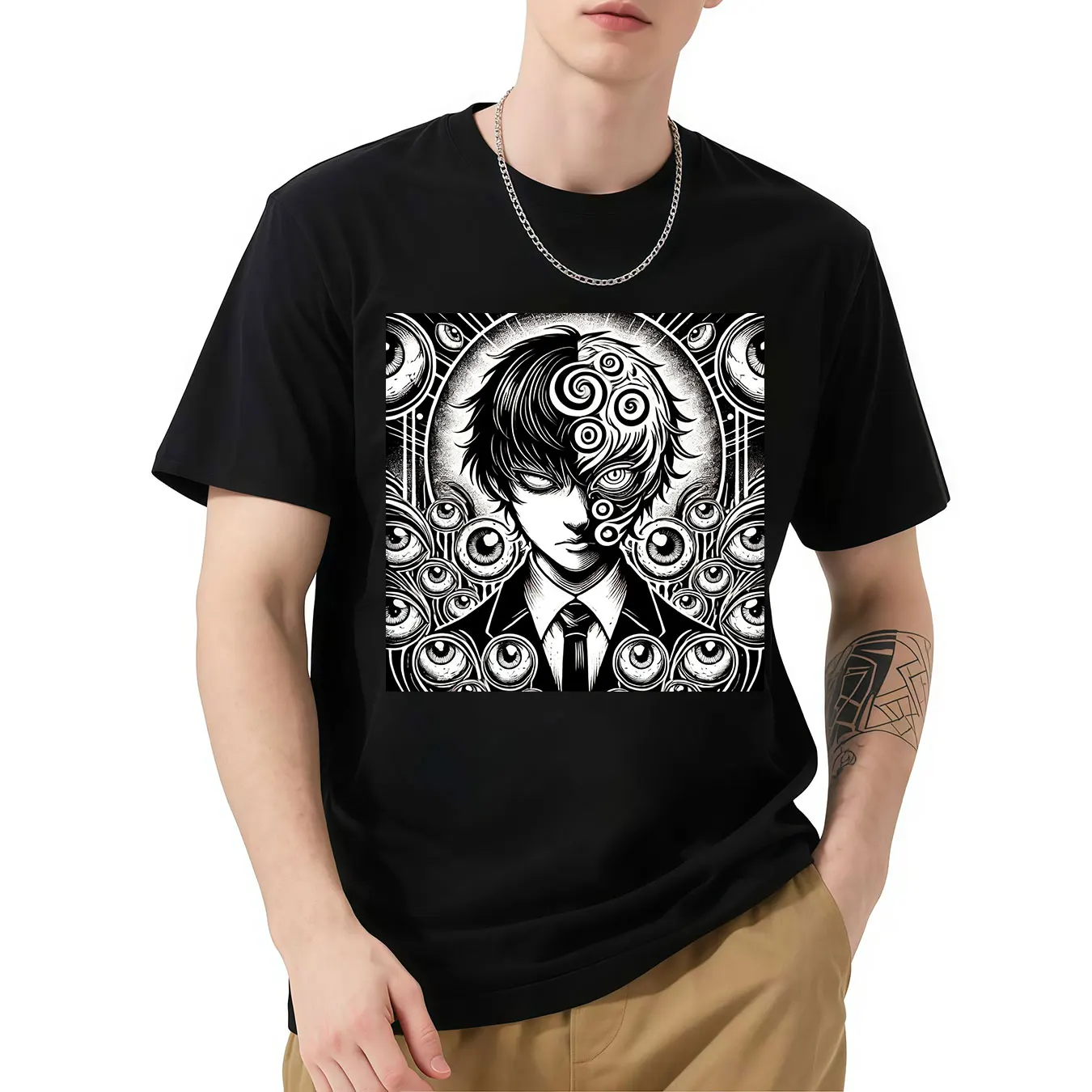 

Vintage T Shirt For Mens Surreal Eye Print Outdoor Sports Short Sleeve Top Casual Man's T-shirt Loose Tee Streewear Men Clothing