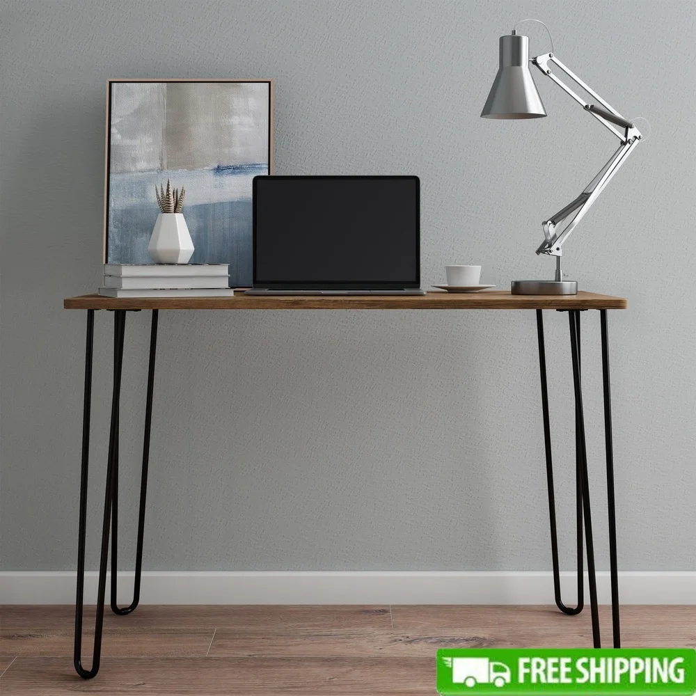 

Modern Hairpin Leg Computer Desk Rustic Woodgrain Durable MDF Stylish Writing Table Small Space Office Furniture Easy Assembly