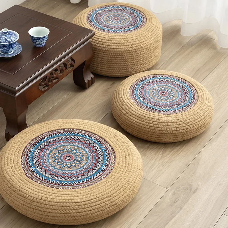 High Quality Cotton Rope Pouf Ottoman Bohemian Printing Non-Slip Meditation Mat Thick Balcony Bay Window Aesthetic Room Decor