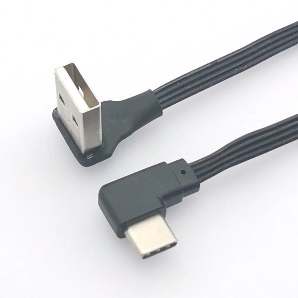 Плоский зарядный кабель с углом наклона 50 см и штекером USB Type-C, прямоугольный мягкий кабель, версия 2,0 USB2.0 на Type-C