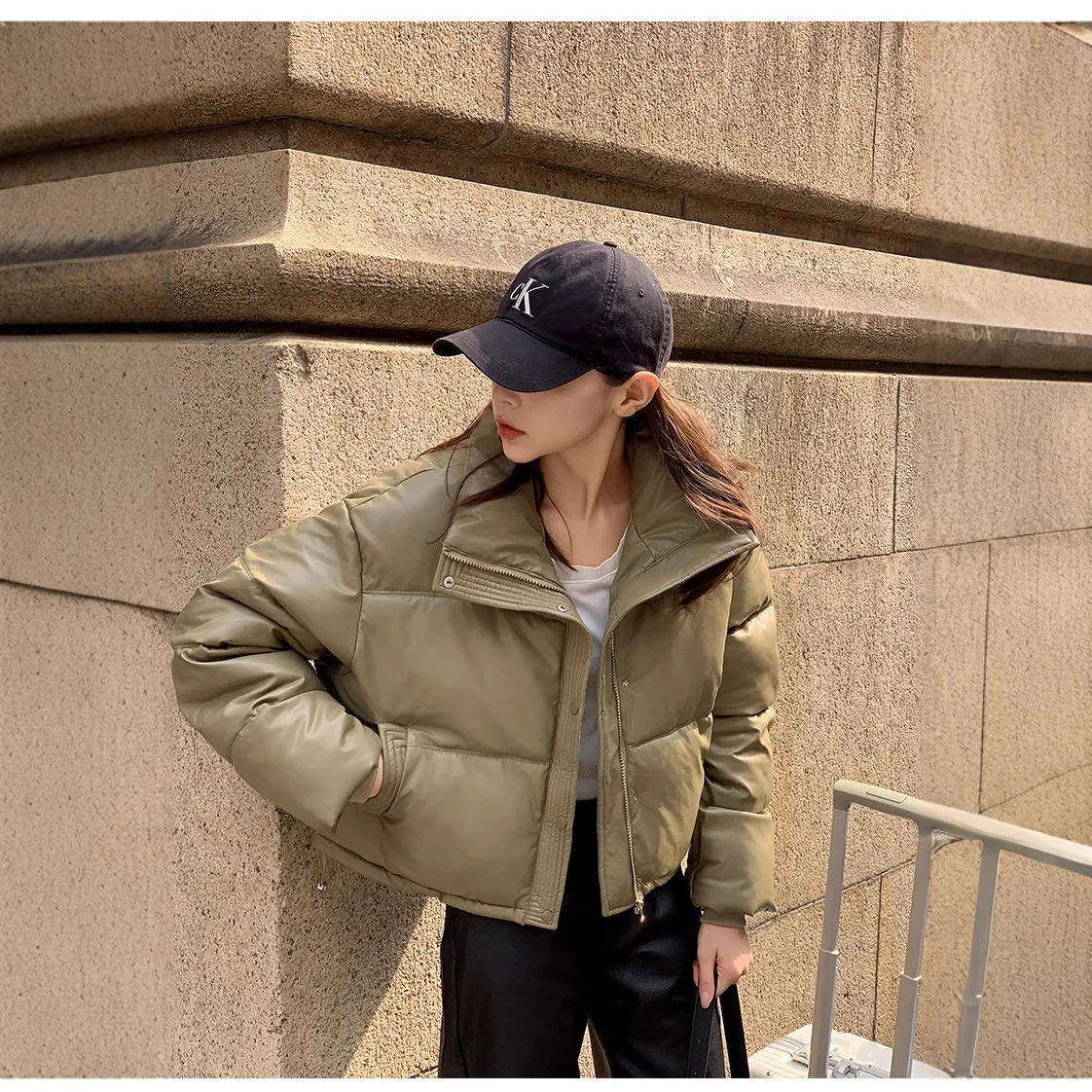 Short cotton jacket 2026 standing collar down cotton jacket women's anti PU leather cotton jacket cotton jacket