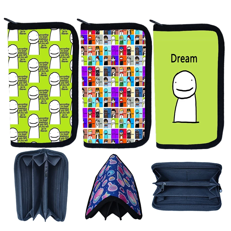 

Dream Merch Wallet Dreamwastaken Short Purse With Coin Pocket Cartoon Dream Smp Polyester Card Holder Men Women Teens Money Bag