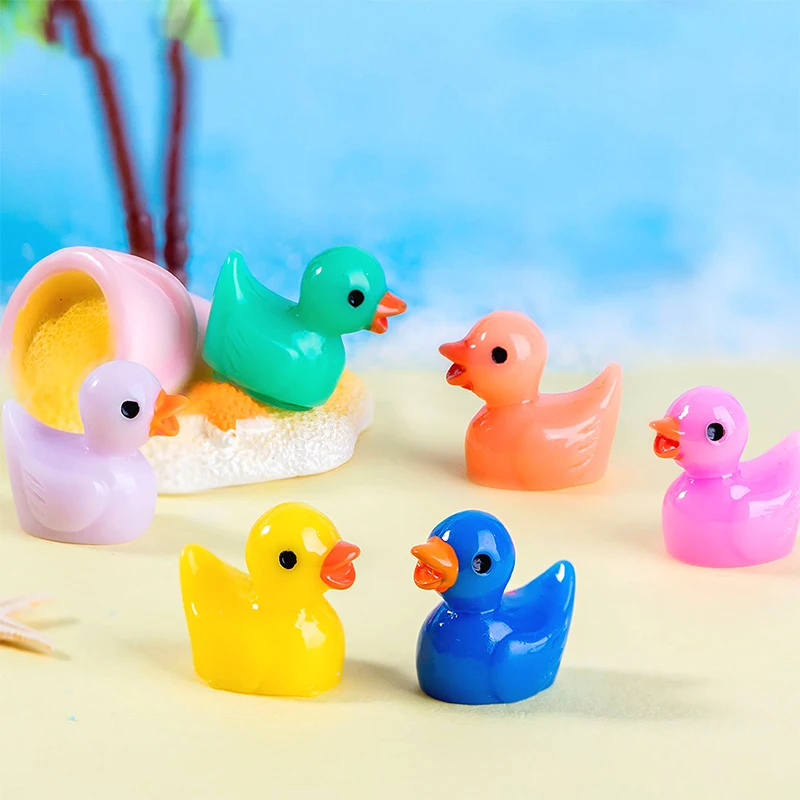 50/100 Uds Mini pato de resina figuritas en miniatura adornos Hada Animal patos pequeños para casa de muñecas pecera DIY