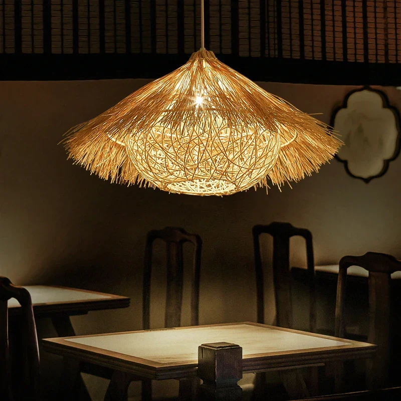 

Hand Knitted Bamboo Pendant Light Chinese Style Weaving Hanging Lamp home decoration indoor use for living room Lighting Fixture