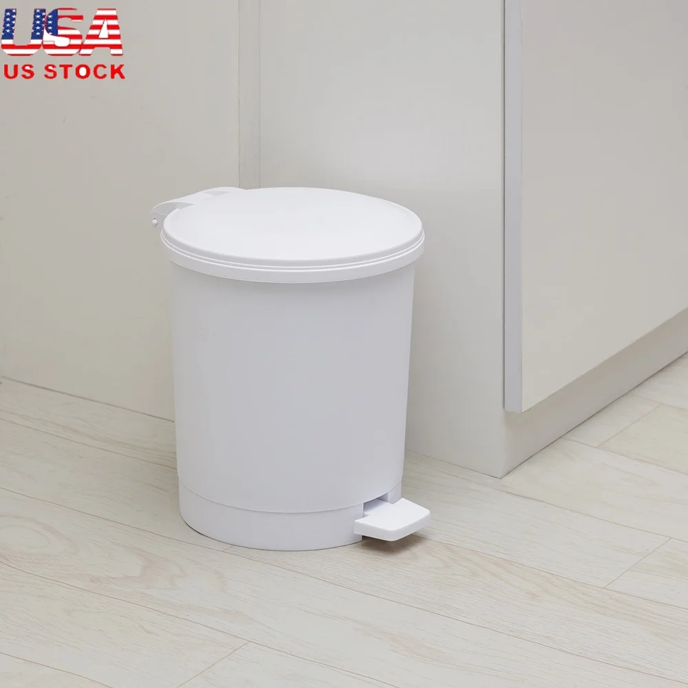 

5 Gallon Round Plastic Step Trash Can Indoor Use Soft Close Lid Built in Liner Easy Clean Wastebasket Kitchen Bathroom Office