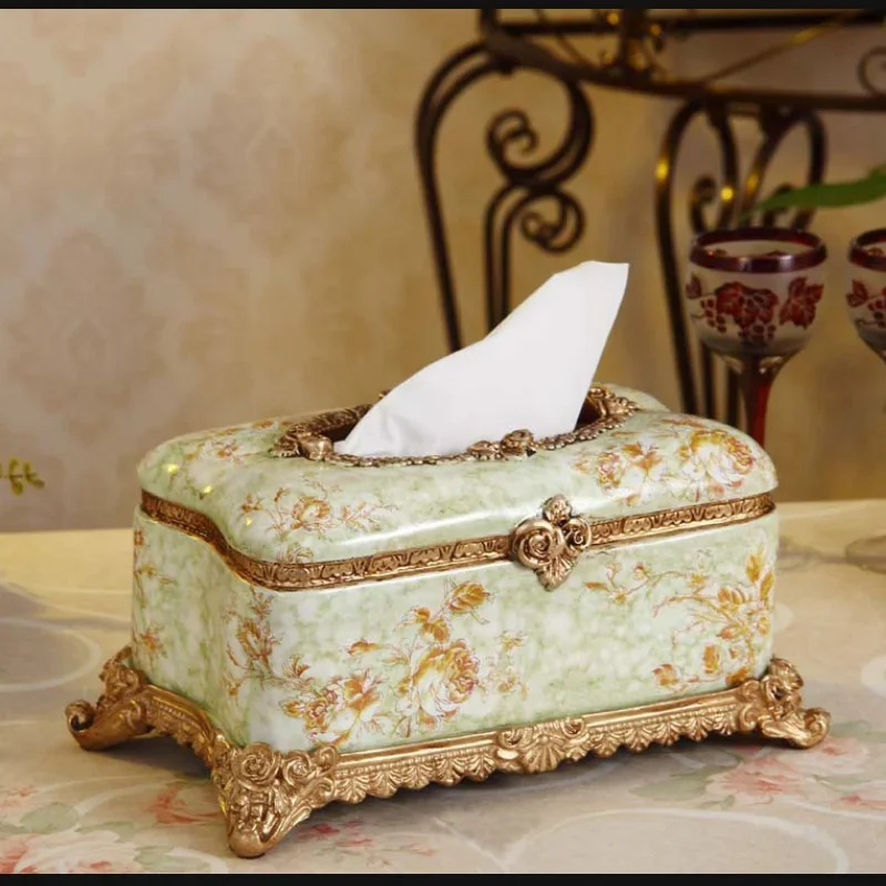 

European retro luxury tissue box decoration, American home creative paper box decoration, gift resin crafts