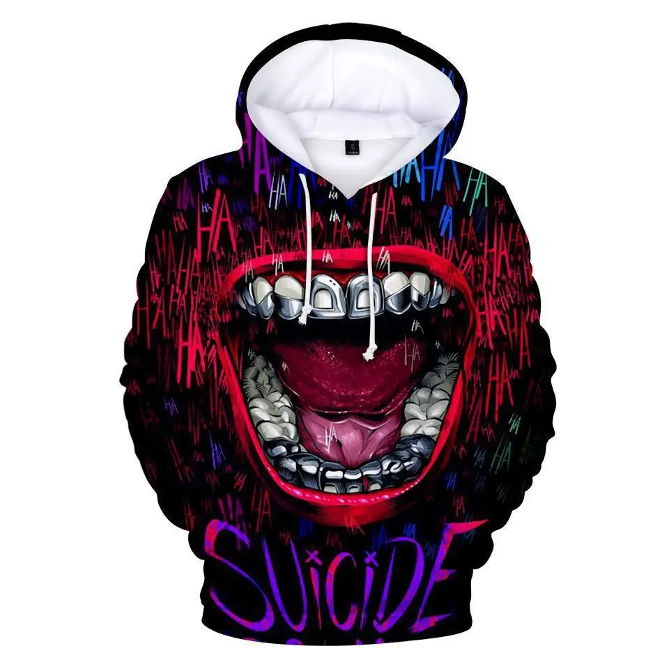 2024 European and American HAHA Clown Smiley Sweater 3D Digital Printing Halloween Funny Casual Trend Hoodie Men Plus Size