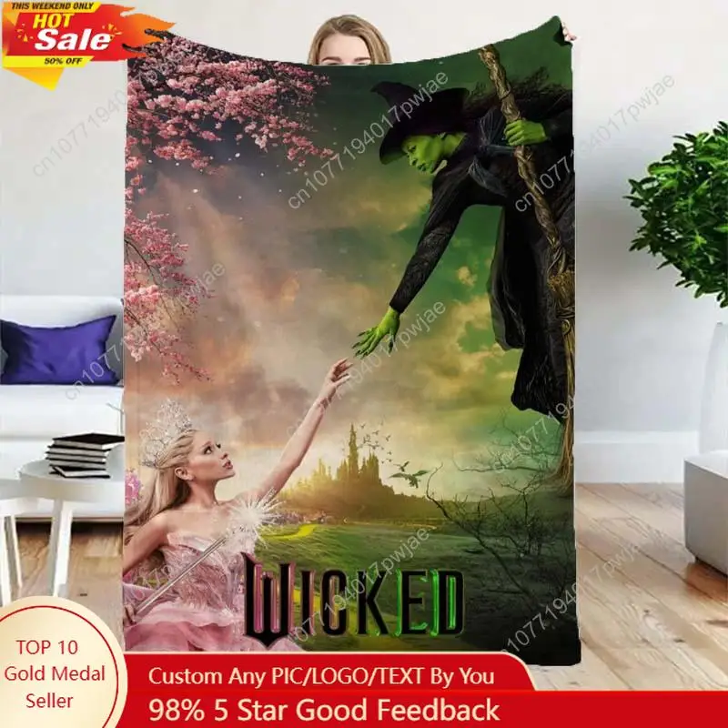 

Wicked Witch & Fairy Anime-Themed Flannel Throw Blanket Knit Polyester Fabric Machine Washable Ideal for Sofa Bed Custom blanket