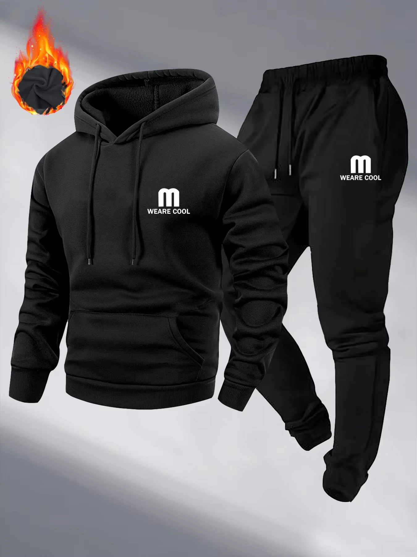 2026Spring New Men Casual Hooded Sweater + Thick Sports Pants 2 Piece Set Outdoor Daily Jogging Tracksuit Male Sportswear Outfit