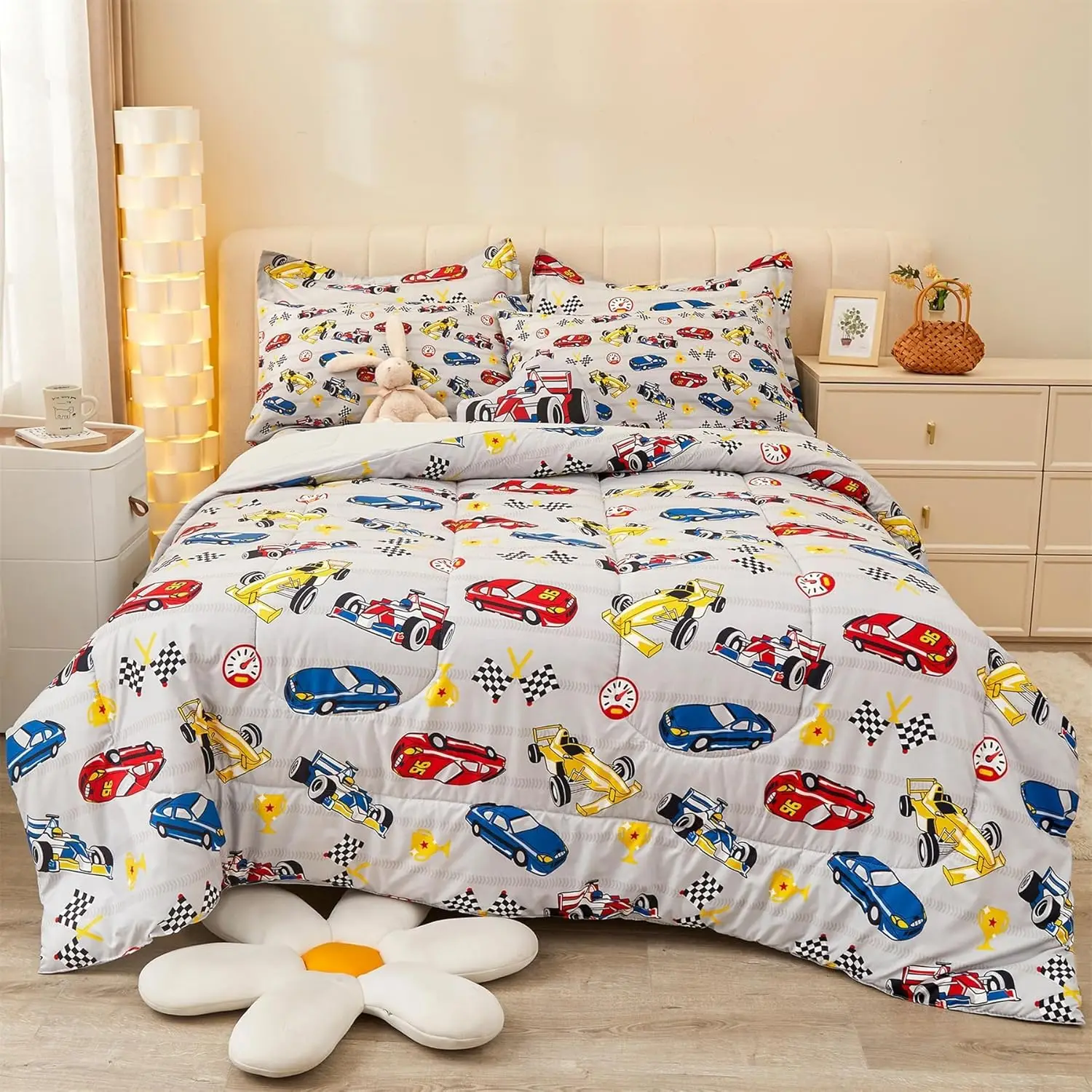 

Full Size Racing Car Bedding Set for Boys, 8-Piece Comforter with Sheets and Pillows, Ultra-Soft Microfiber
