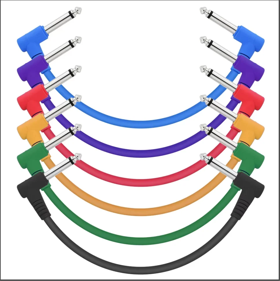 6 Pack 7.8In Guitar Patch Cables,Colorful/Black Guitar Pedal Cable Effect Cable Cord,1/4