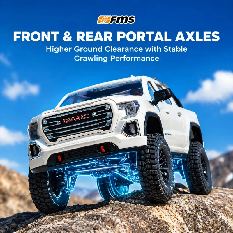 FMS FCX18 1/18 GMC Sierra 2019 Licensed Brushless RC Crawler Truck 4WD Portal Axles Off-Road Climbing Car RTR