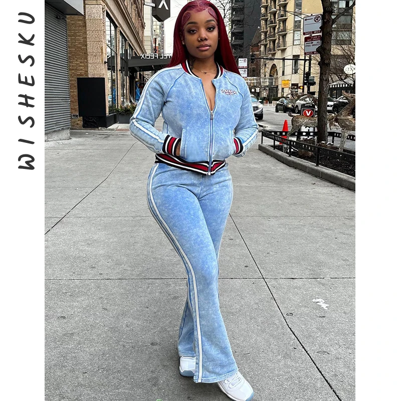 

Two Piece Set Women Patchwork Tracksuits Sexy Polo Collar Long Sleeve Sweatshirt Coat+High Waist Casual Pants Outfits 2025 Fall