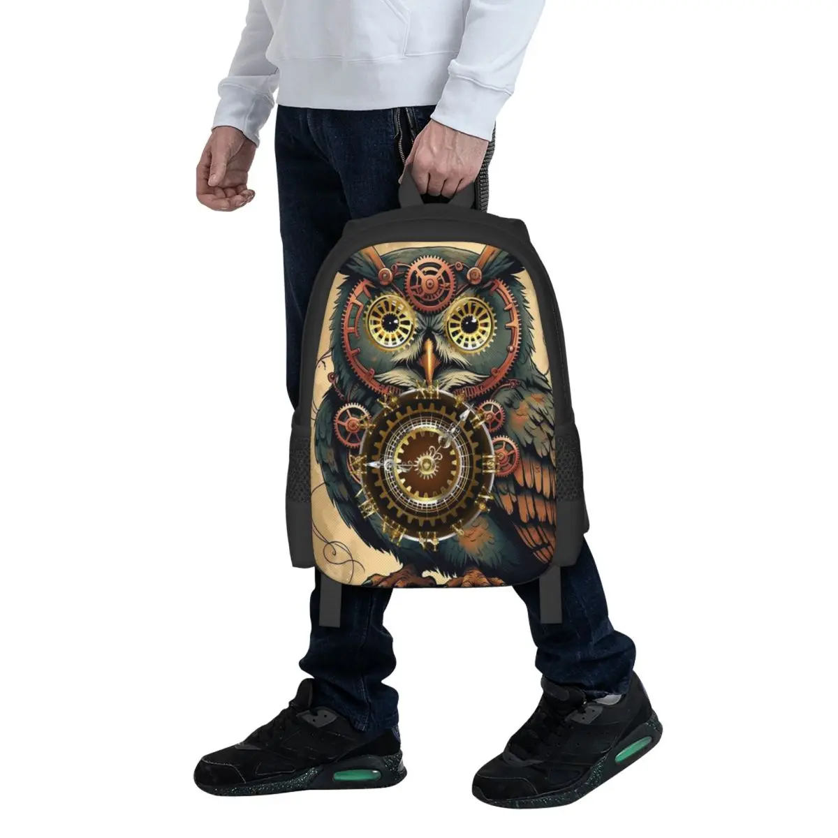 

Steampunk Owl With Clock And Gears Student Backpack School Bag Hiking Travel Daypack for Boys Girls Bookbag Shoulder Bags