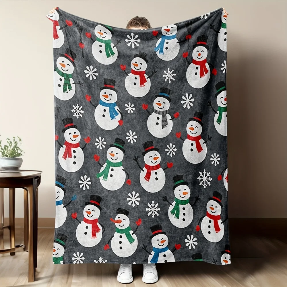 Beige Background Christmas Gnome Reindeer Tree Print Throw Blanket Star Snowflake Element Soft Cozy Lightweight Decor Blanket