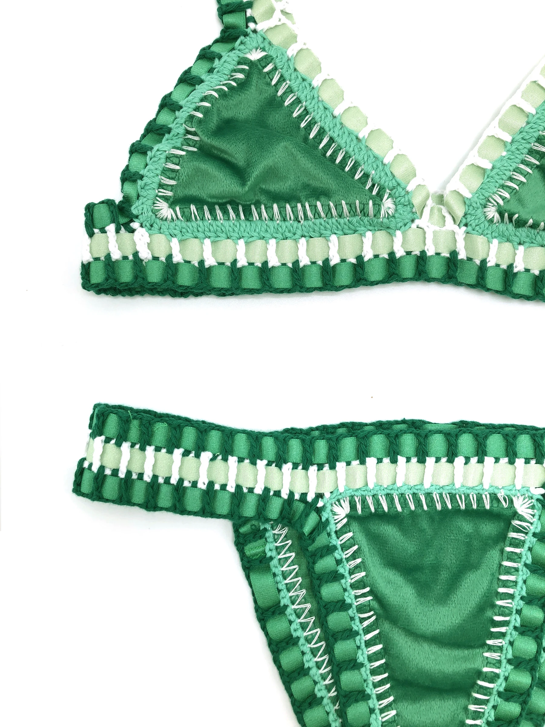 Women Green Velvet Bikini Set Sexy Handmade Crochet Swimwear Girls Micro Swiming Beachwear Triangle Bathing Suit Luxury Swimsuit