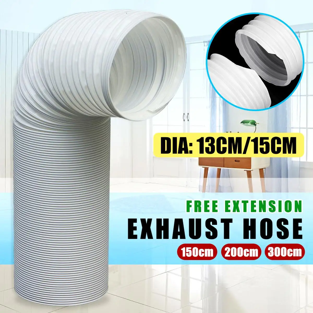 130/150mm 1.5m/2m/3m Air Vent Ducting Flexible Ventilation Ducting Exhaust Outlet Hose Pipe For Mobile Portable Air Conditioner