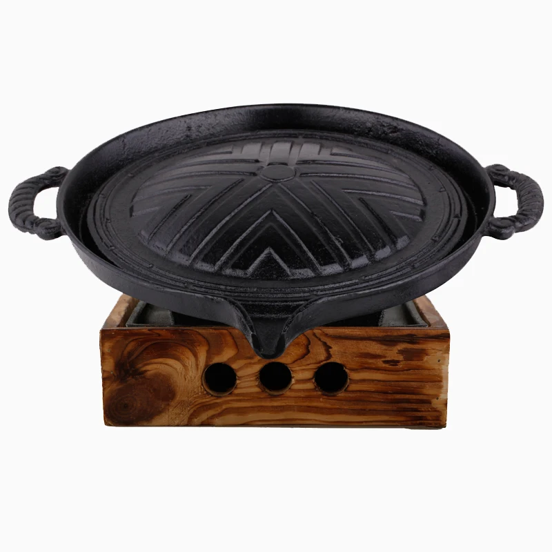 Japanese style cast iron grill tray Korean style double ear round oil leak grill tray cassette stove alcohol stove arch