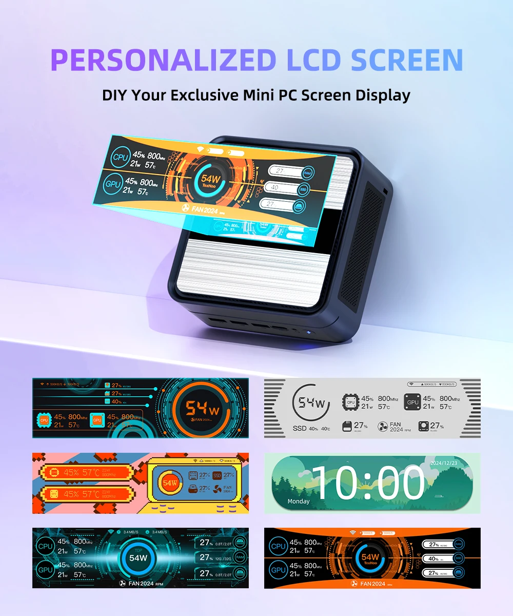 ZXIPC Schermo LCD Mini PC da 3,38 pollici AMD Ryzen 7 6800H 16GB LPDDR5 1TB M.2 SSD PCIe4.0 Nvme SSD WIFI6 BT5.2 Mini PC Gamer Computer