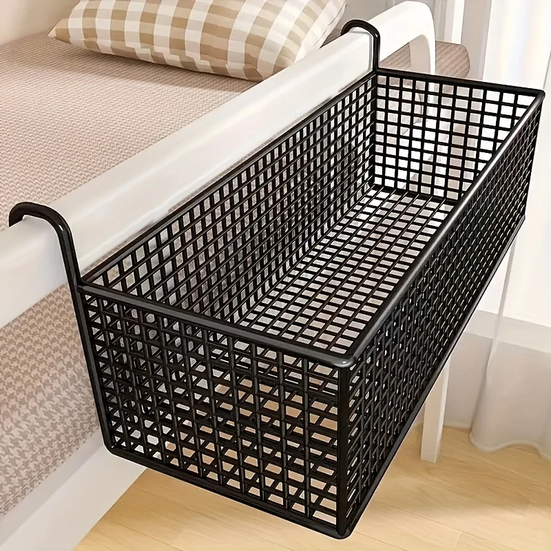 

1pc Iron Bedside Storage Basket, Mesh Design Space Saving Under Bed Shelf, Bedroom Organizer and Storage Basket