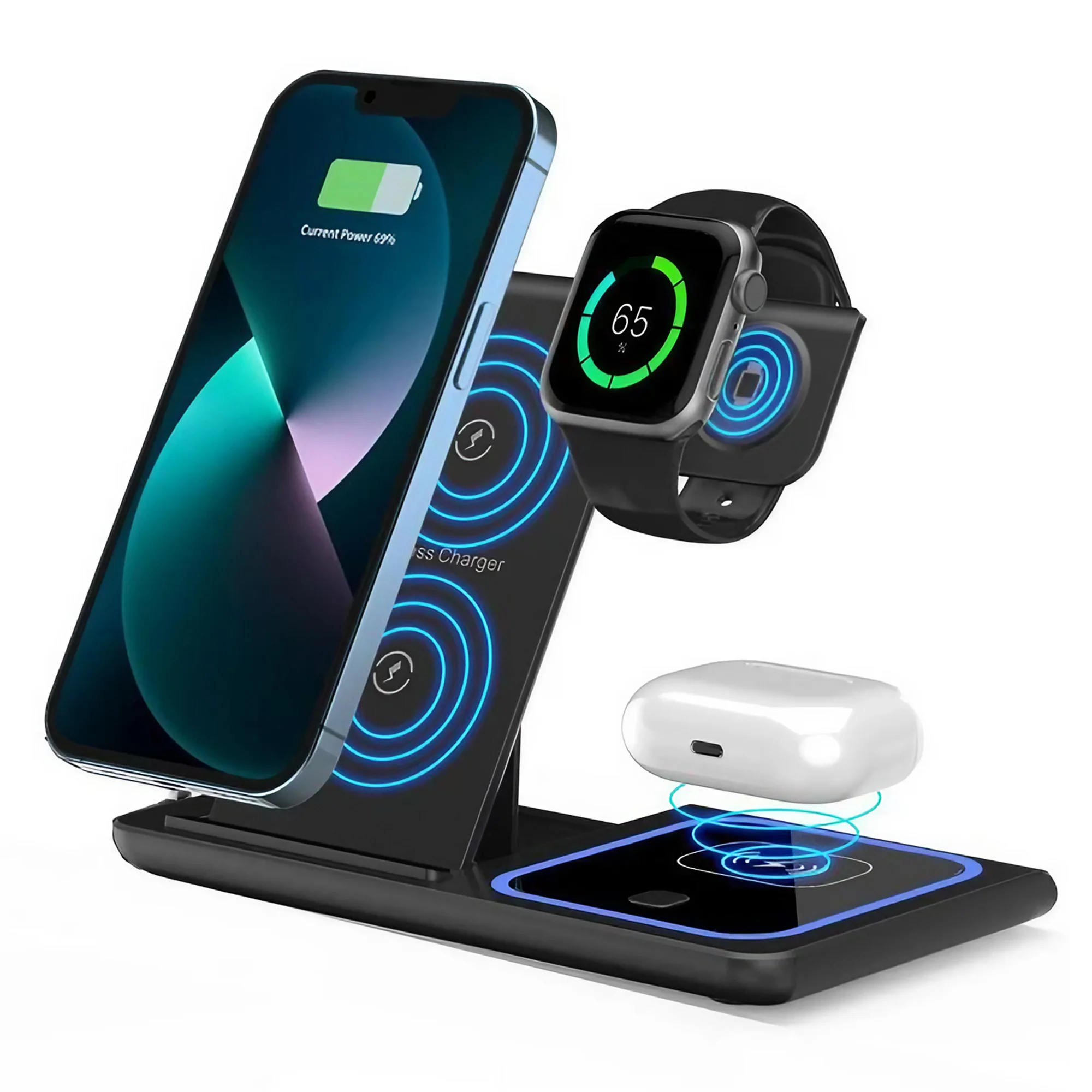 

Fast Wireless Charger 3 in 1 for IPhone 15 14 13 12 Pro Max 11 Charging Dock Station for Apple Watch Airpods Induction Stand