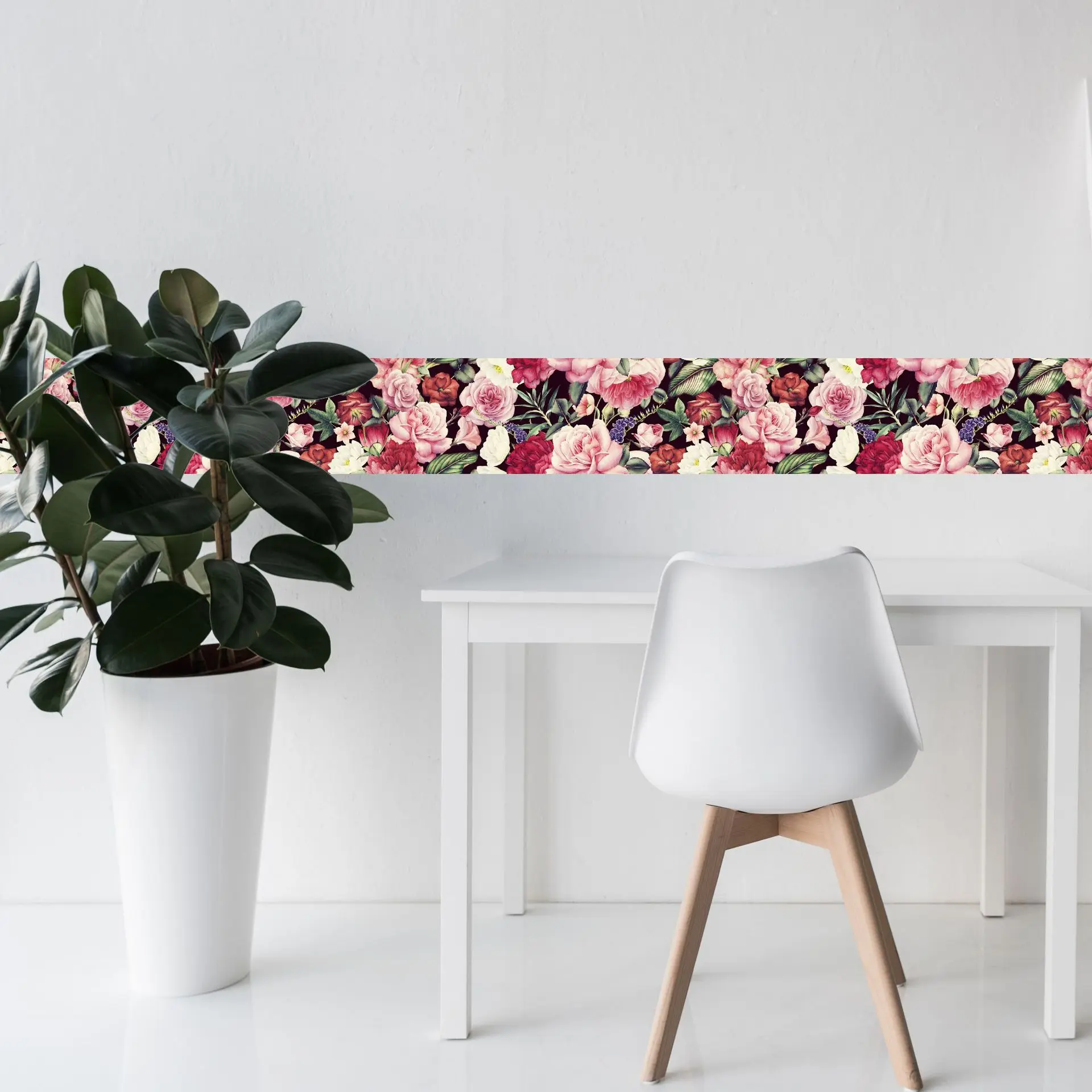 1 Roll 15cmx300cm Self-Adhesive Floral Waistline Border, Waterproof Wall Protection Film for Glass Doors Corners DIY Renovation