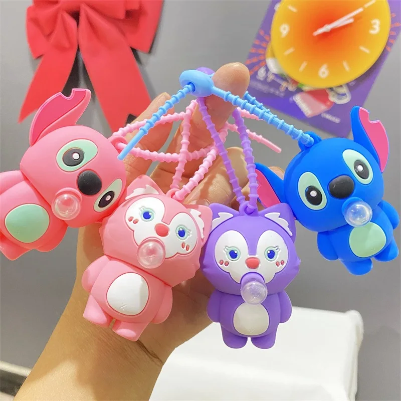 Disney Blowing Bubbles Stitch Keychain Cute Stellar Cartoon Pinch Pendant Unzipping Bag Ornament Kawaii Gift