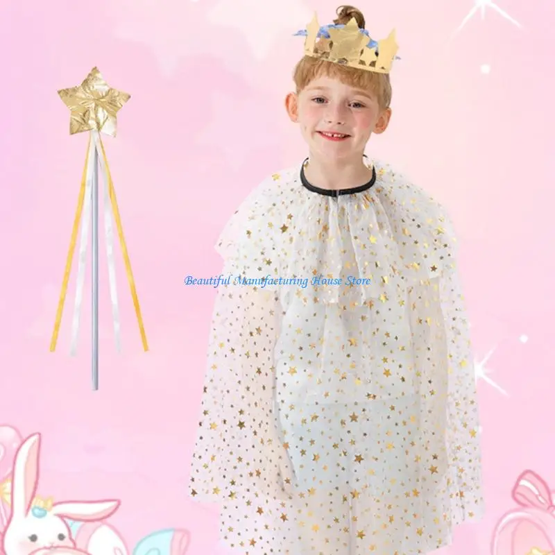 E56A Prinzessin Prinzessin Umhang Stirnband Prinzessin Dressing Kleidung für Mädchen