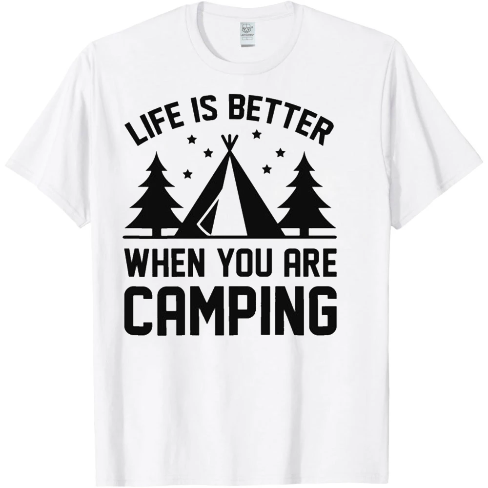Bold Minimalist Silhouette Pine Tree Tent Star Graphic Life Is Better When You Are Camping Print Outdoor Camping Hiking Tees