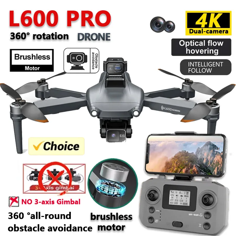 L600 Pro FPV Drone 4K HD Dual Camera 360°Laser Obstacle Avoidance EIS 5G GPS Positioning Return Foldable Mini Drone Toys Gifts