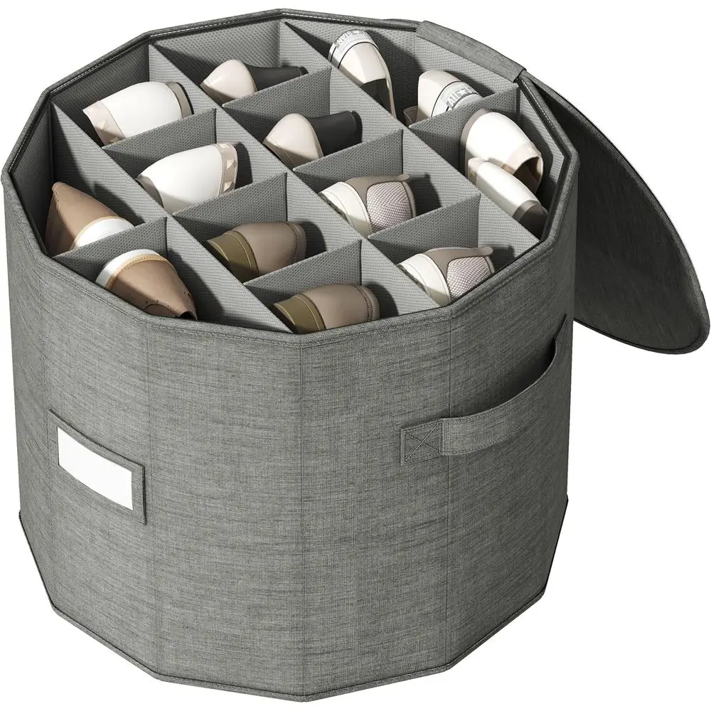 

Shoe Organizer for Closet - Cylindrical Shoe Storage Organizer with Removable Dividers, Rectangular Compartment, Foldable, Gray,