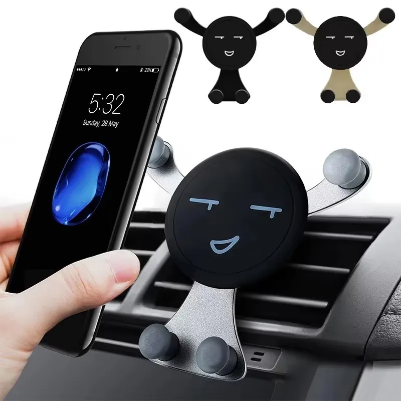 1/2 stücke Schwerkraft Auto Telefon Halter Air Vent Clip Lächeln Gesicht Montieren Mobile Handy Ständer GPS Unterstützung für iPhone 12 Pro Max Xiaomi Samsung