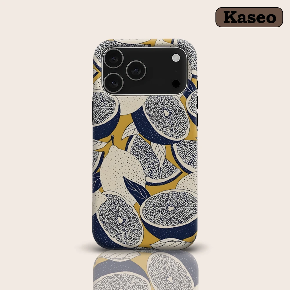 KASEO Matte Bumper for Magsafe Case for IPhone 17 16 15 14 Plus 13 Pro Max Shockproof Hard PC Citrus Block Print Cover