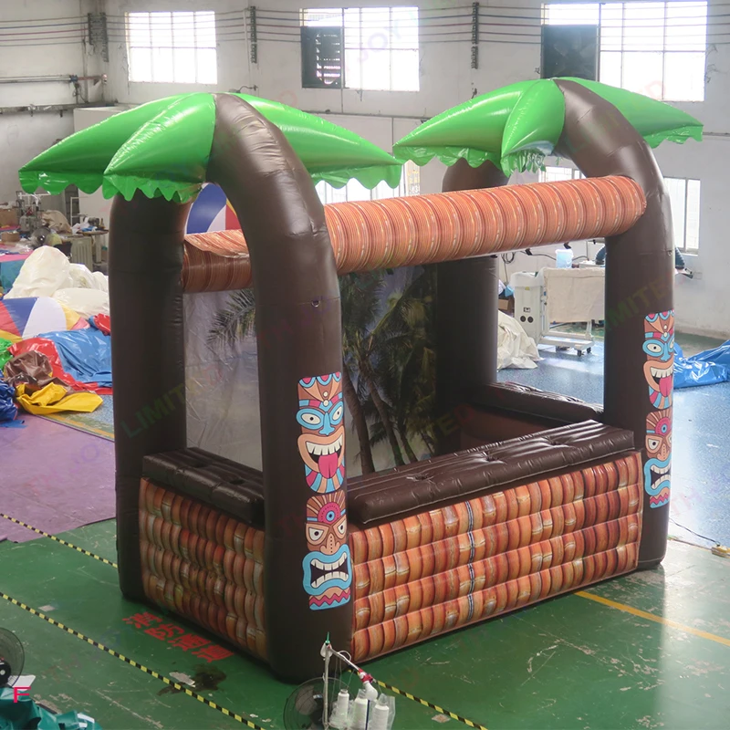 กลางแจ้ง Inflatable Tiki บาร์ปาล์มต้นไม้ Inflatable Beach Bar เต็นท์เสิร์ฟอาหาร Concession Stand สําหรับ Backyard Party