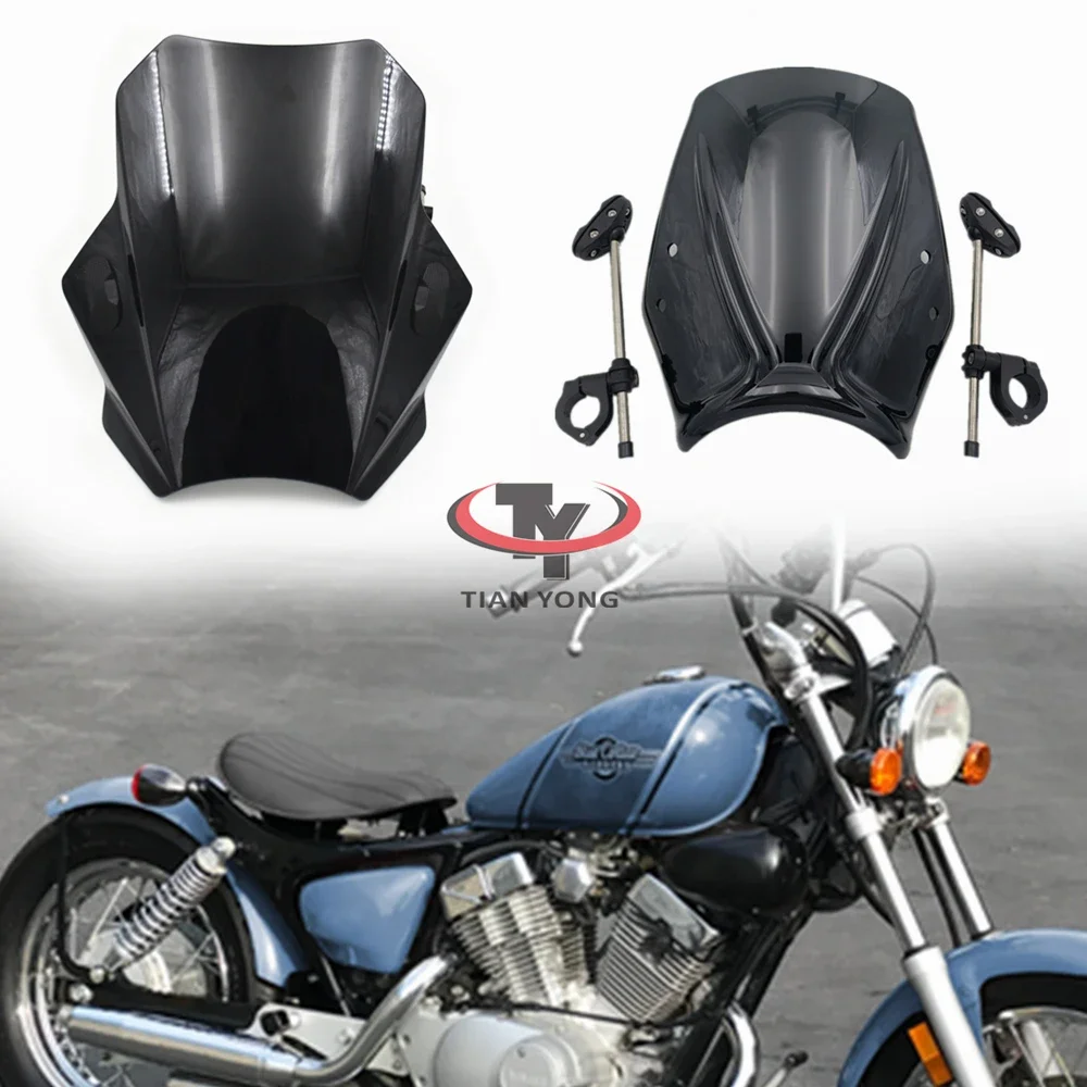 

Motorcycle For VStar 250 VStar250 Windshield High Quality Wind Deflectore With support frame Windscreen Black Clear