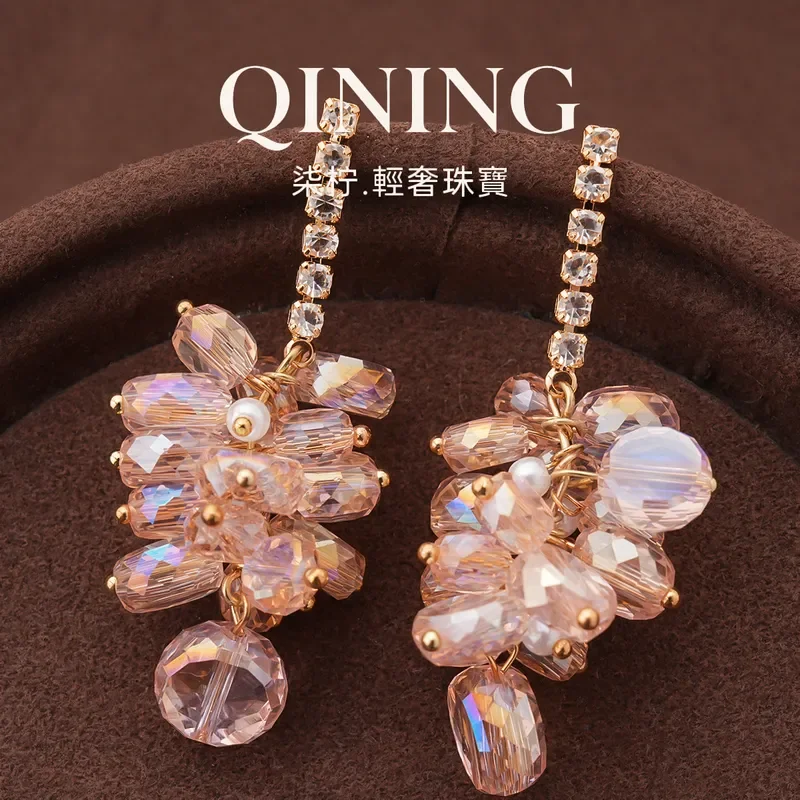 South France cluster shadow, smart magic crystal fringed earrings light luxury niche stud earrings banquet party atmosphere