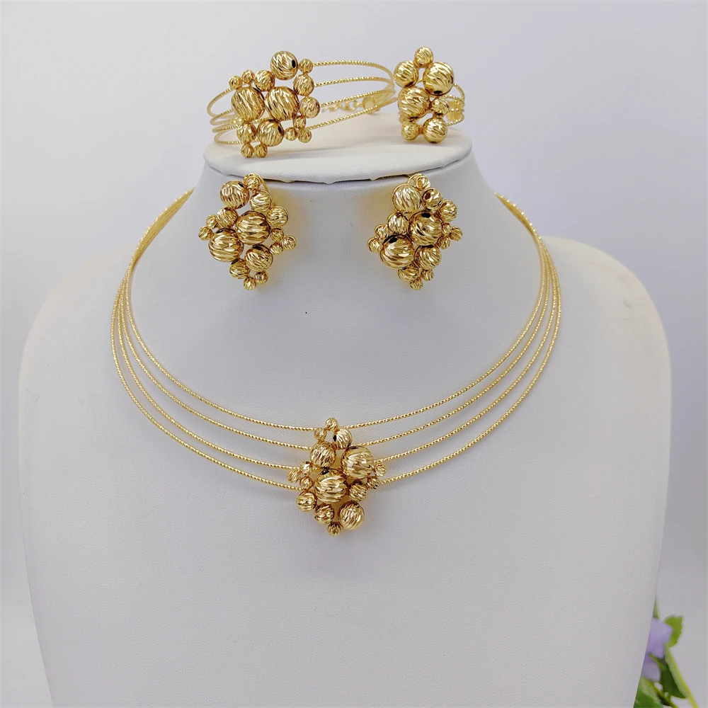 ESALE Classic Geometry Jewelry Set Dubai 18K Gold Color Jewelry Accessories For Women Wedding Jewellery Valentine's Day Gift