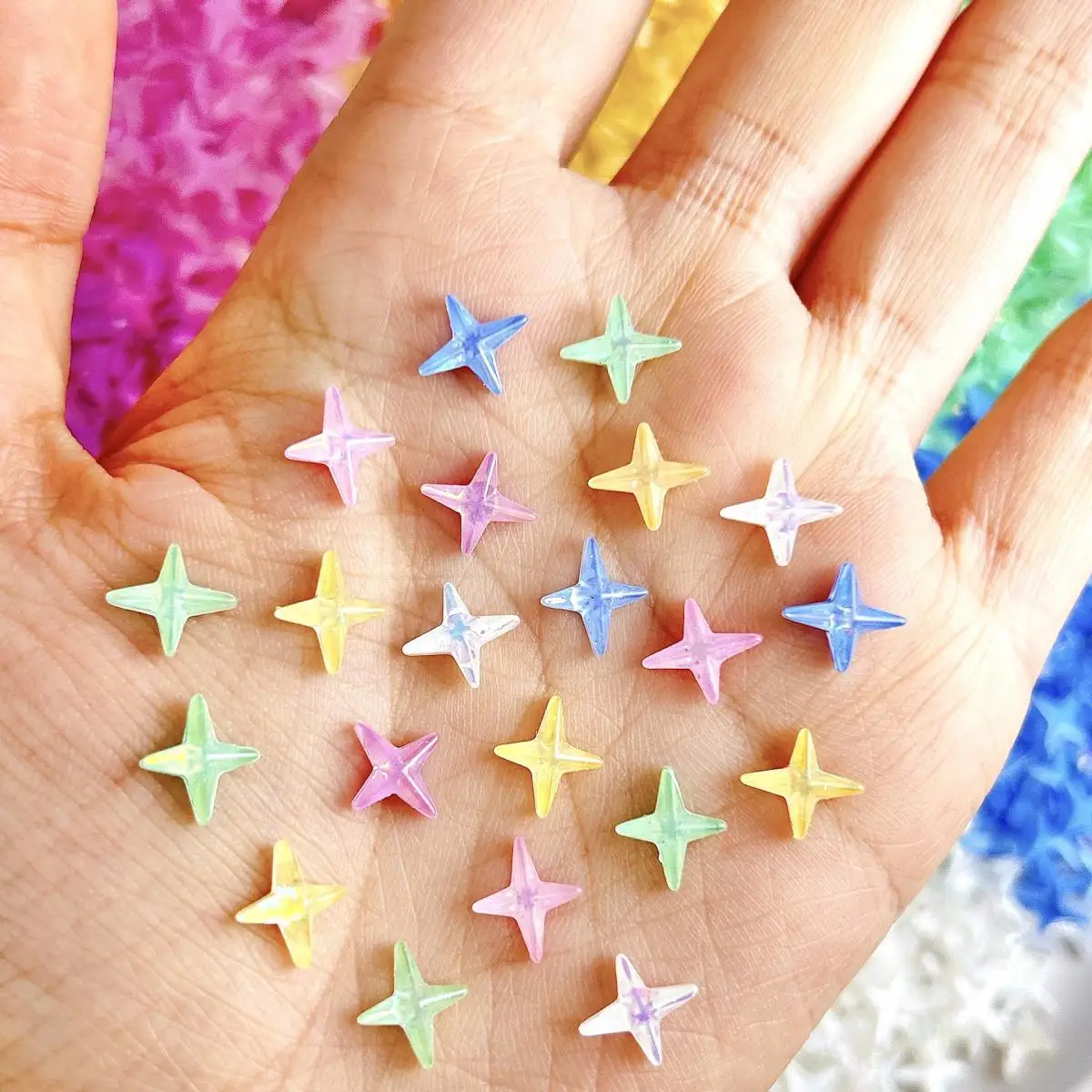 

30PCS Resin Sweet Colorful Four-Star Nail Charms Translucent Solid Color Star Nail Art Decoration Accessories For Manicure DIY