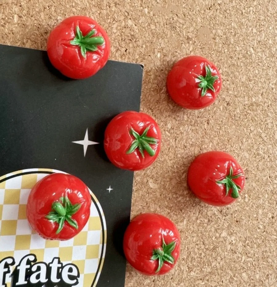 6pcs Simulated tomato pushpin cartoon cork nail felt board message by nail drawing nail office stationery