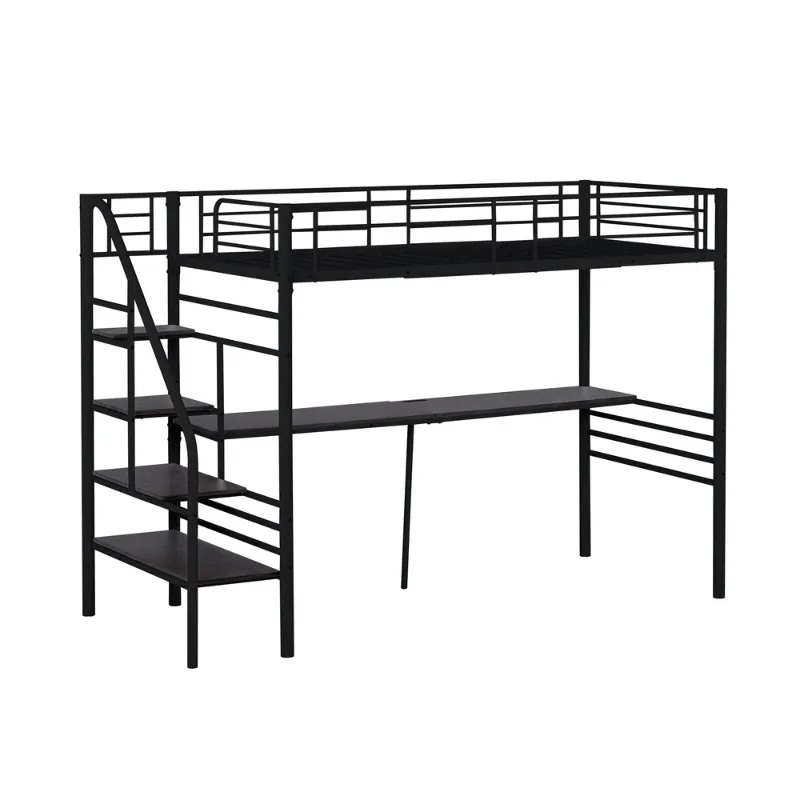 The attic bed frame is sturdy and can be stored with guardrails, and the room is steel earthquake-resistant