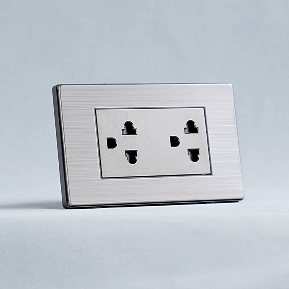 

South American stainless steel panel Thai-style round six-hole 16A wall socket 110-250V