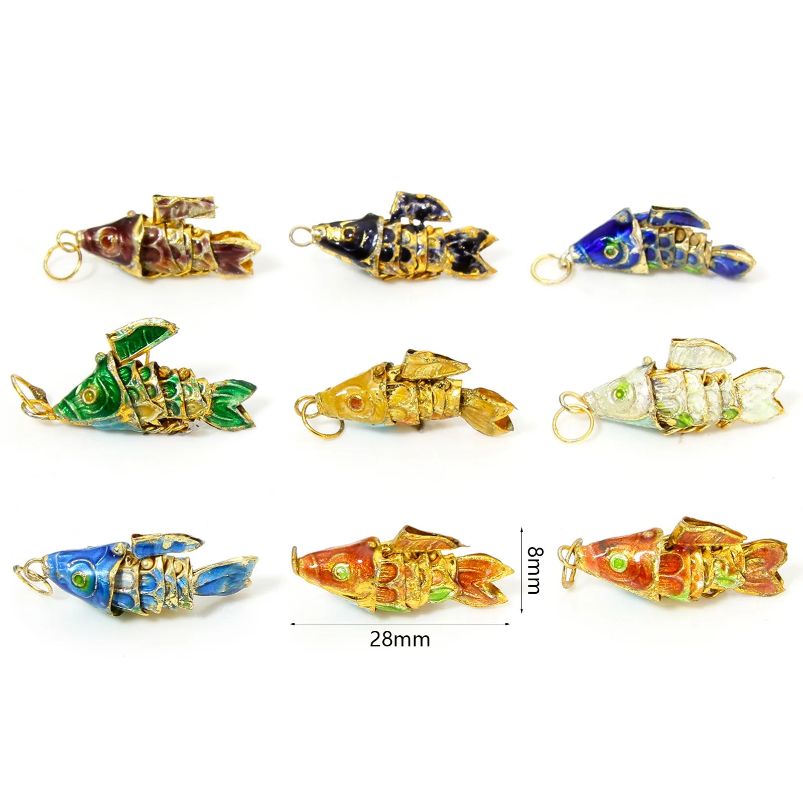 1pc Vintage Copper Pendants Ocean Jewelry Multicolor Fish Animal Enamel 3D Movable Charms DIY Necklace Women Jewelry 28mm x 8mm