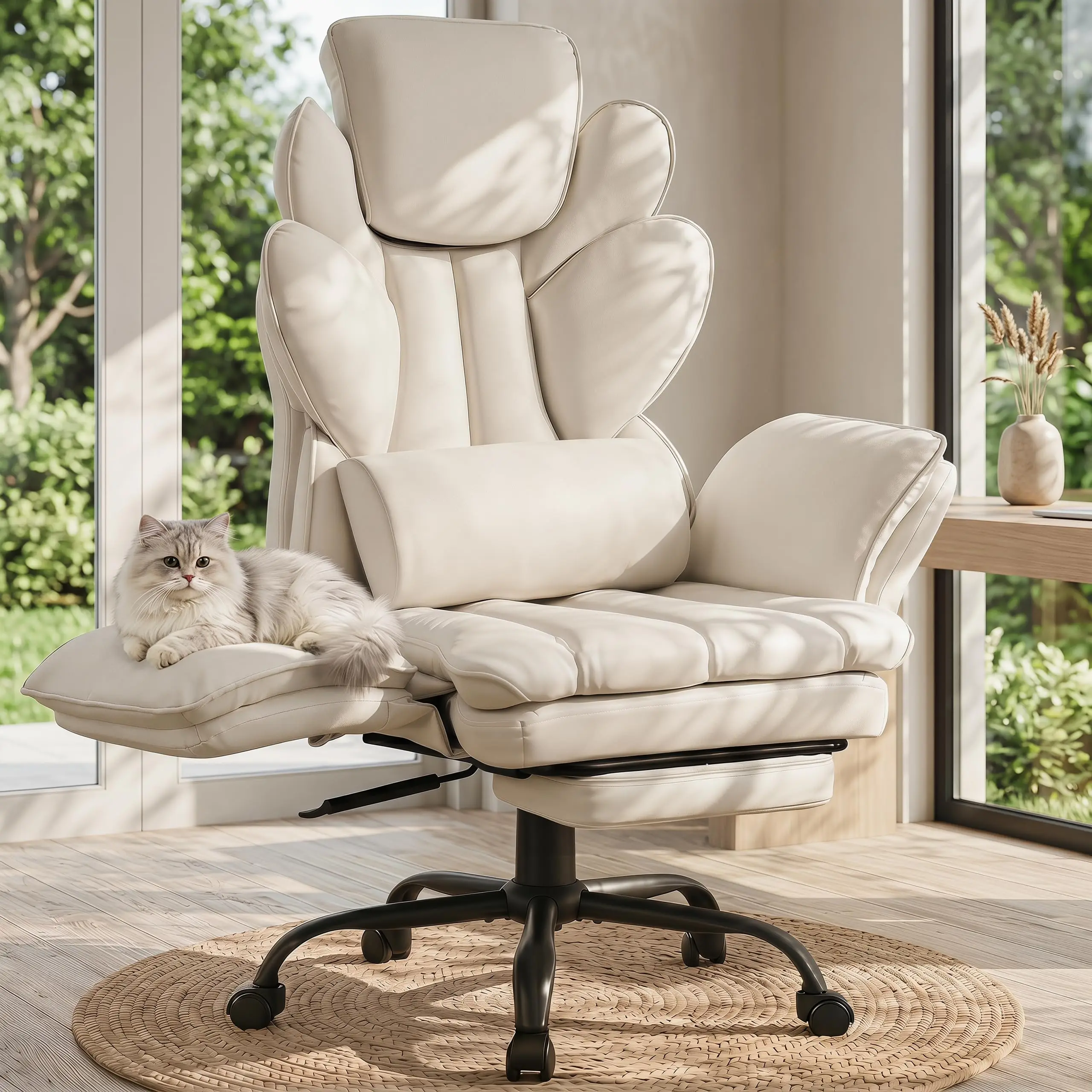 Flip Armrests Criss Cross Office Chair, Reclining Office Chair with Foot Rest, Adjustable Headrest, Massage Waist