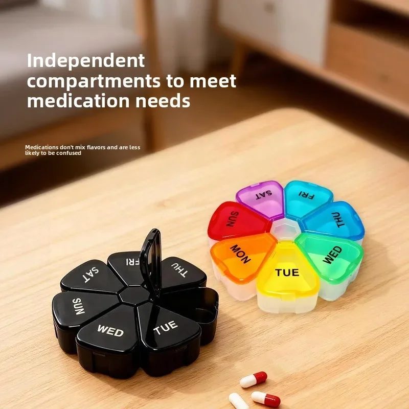 Portable Petal Transparent Medicine Box Rainbow Seven Days A Week Storage Sub-packaging Medicine Box