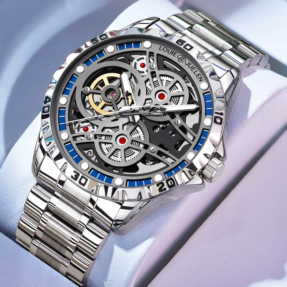 

Мужские наручные часы LOUIE JUELEN 2026: Новые автоматические механические часы с скоординированным дизайном, прозрачной задней крышкой и водонепроницаемостью для деловых мужчин