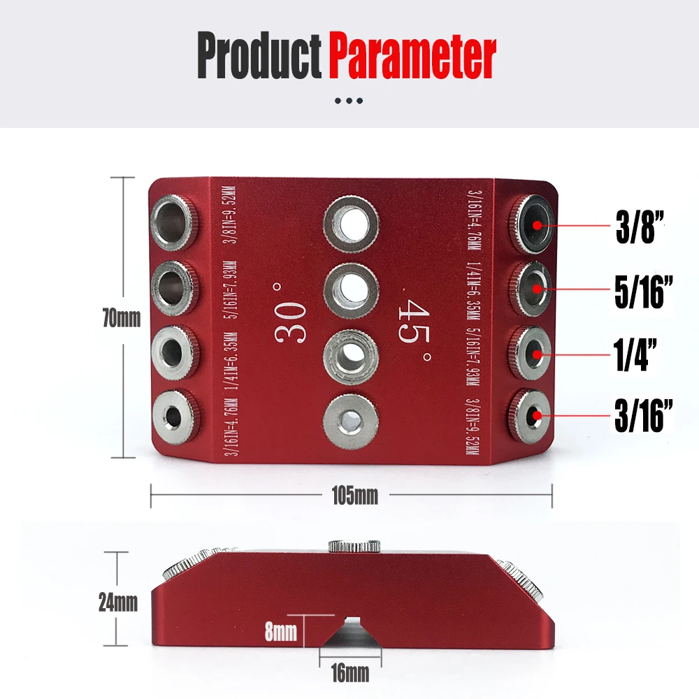 ใหม่ 30/45/90 องศามุมกระเป๋าเฉียง Jig อังกฤษเจาะท่องเที่ยว Dowel Jig Kit เจาะไม้ Locator เอียงปลั๊ก Jig