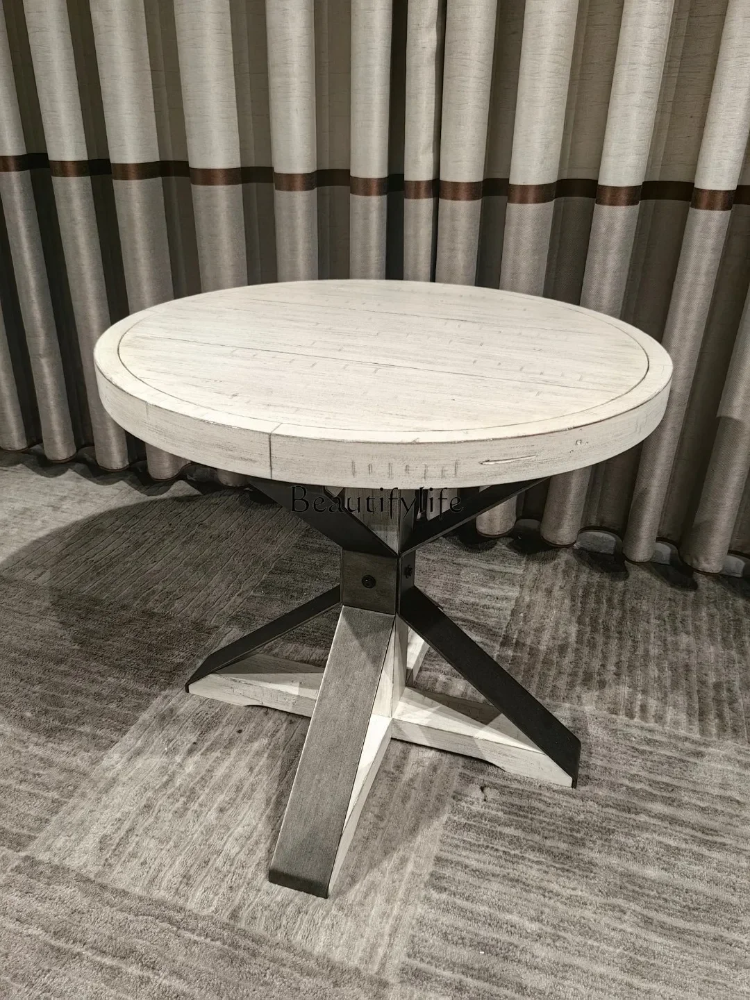 Ljy*Export Casual Few Round A Few American Retro Industrial Style Small Round Table-image