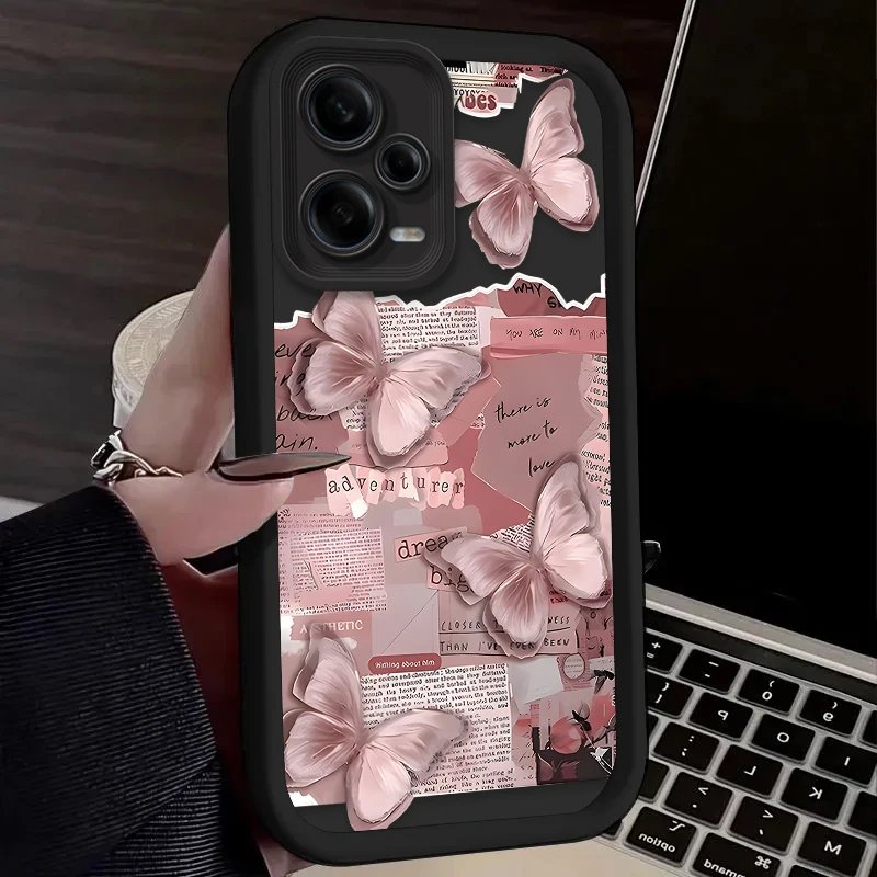 ピンクの蝶の美的ケース Xiaomi Redmi A5 A4 A3 A3X A2 A1 Plus 13X Redmi K80 Ultra K70 K70E K60 K60E K50 K40 K40S K30用
