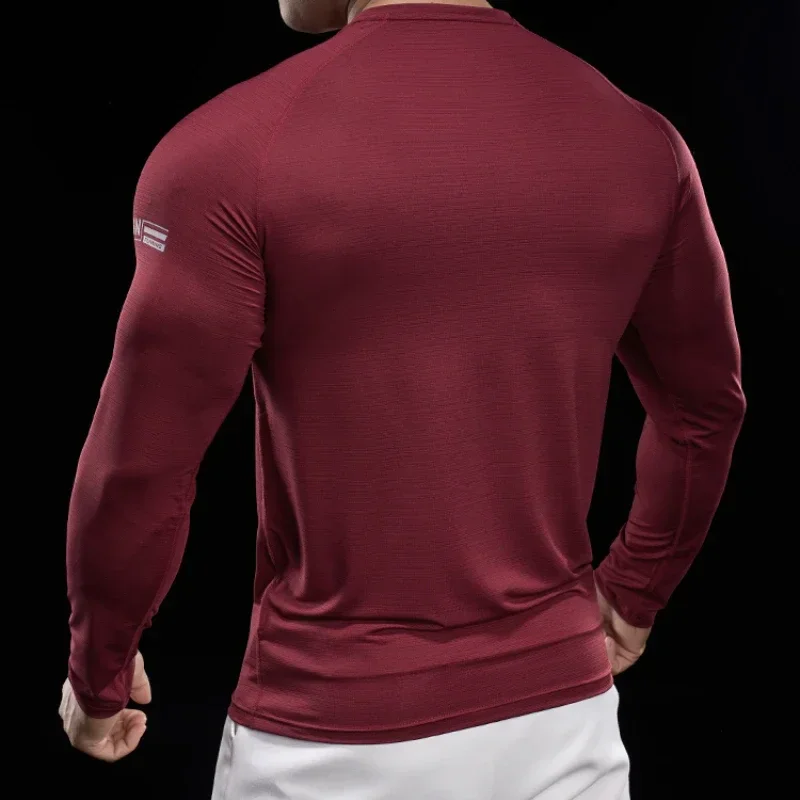 Men Running T-shirt Jogging Tracksuit Athletic Shirt Compression Long Sleeves Sport Tees Gym Fitnes Muscle Fit Shirt
