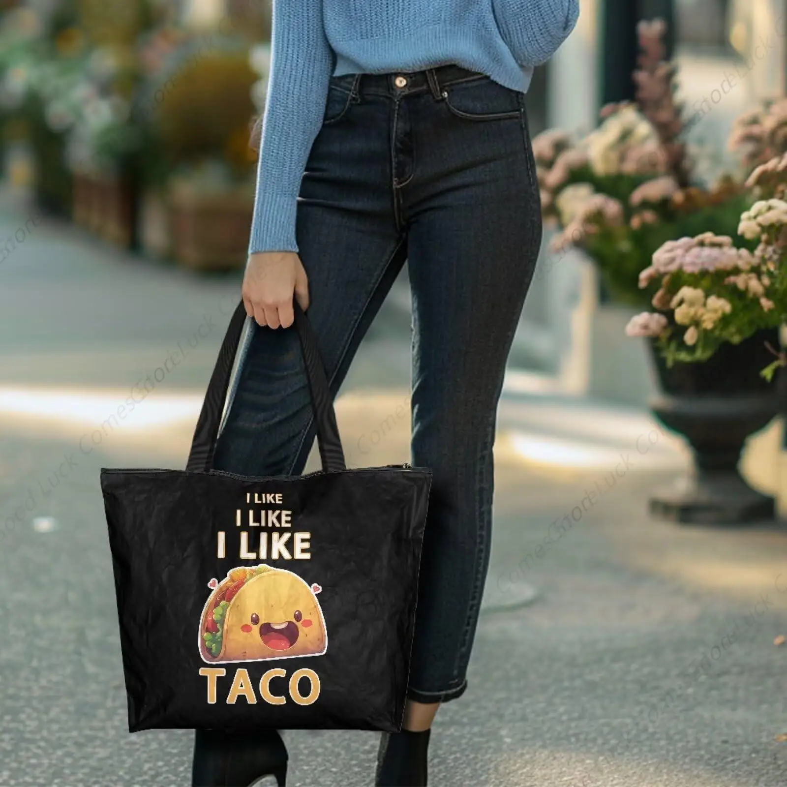 Like Taco Print Reusable Totes Bags for Women, Mexico Food Taco Printed Zipper Strong Natural Bag for Groceries, Gym, Office